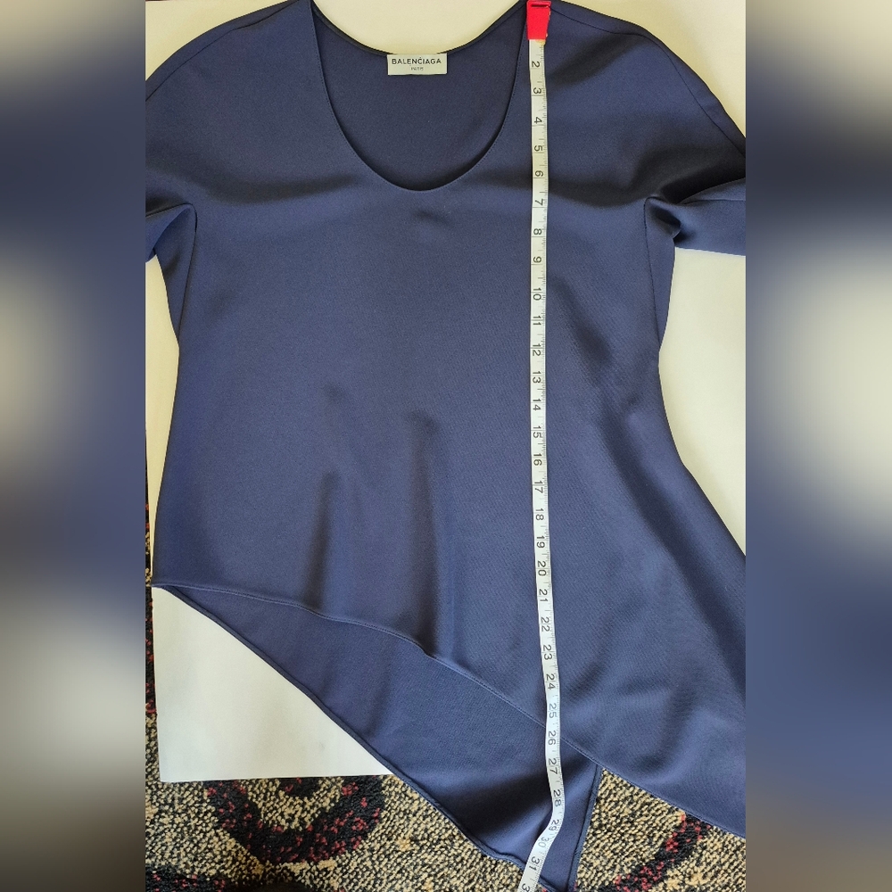 Balenciaga Blouse Blue Asymmetrical Hem Long Sleeve Pullover Size EU 36 - Picture 9 of 12